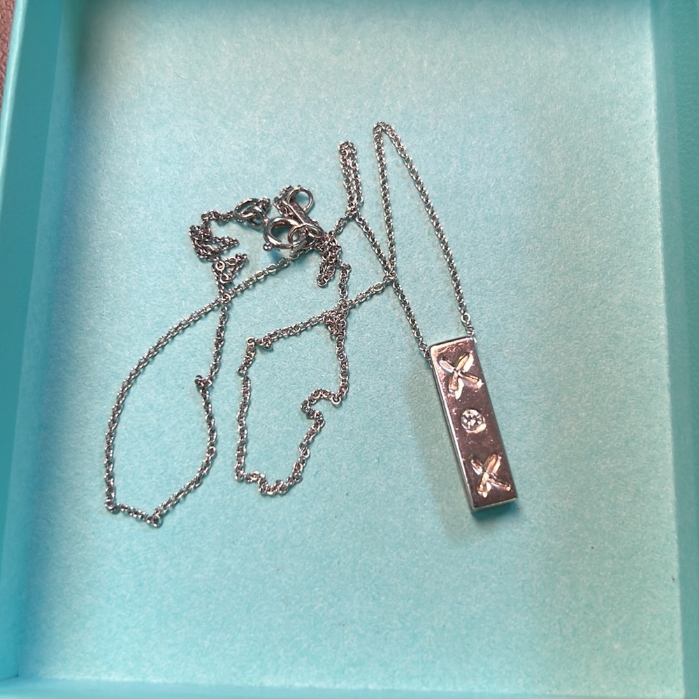 Tiffany & Co. Paloma Picasso XOX Diamond Pendant Sterling Silver 16 inches - Picture 4 of 5